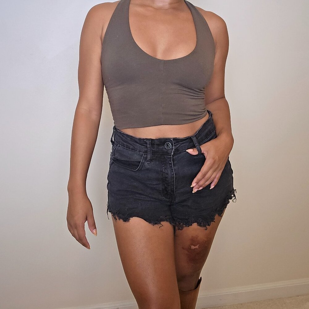 Black high wasted distressed Kancan shorts